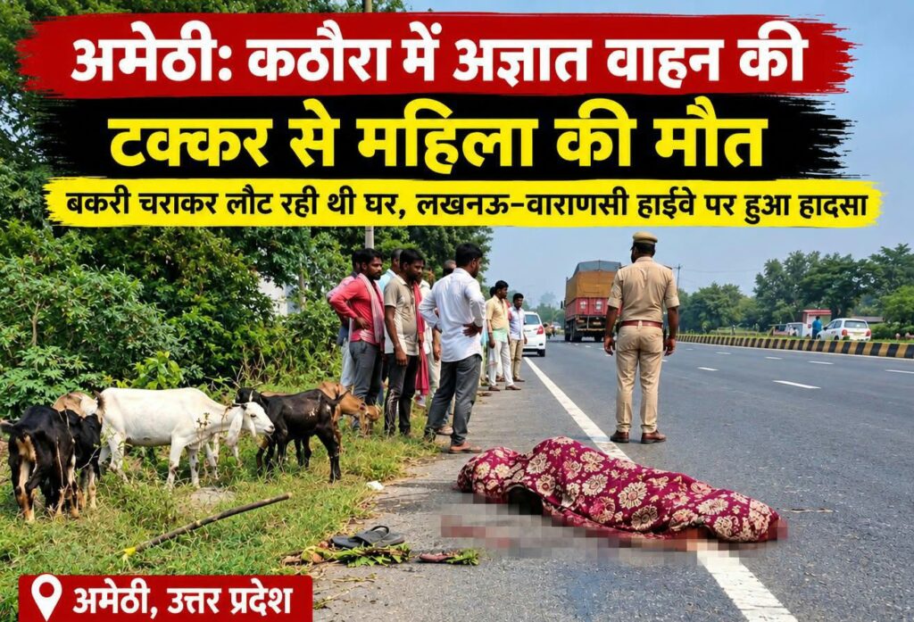 अमेठी के कमरौली में हाईवे पर अज्ञात वाहन की टक्कर से महिला की मौत